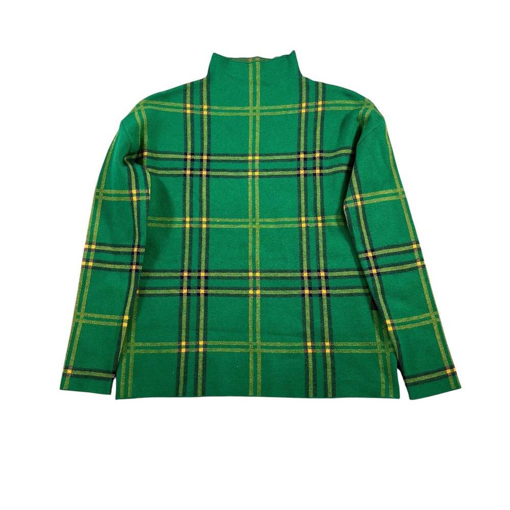 Tahari Womens Green Plaid Mock Neck Sweater Size XS NWT Long Sleeve Knit Top